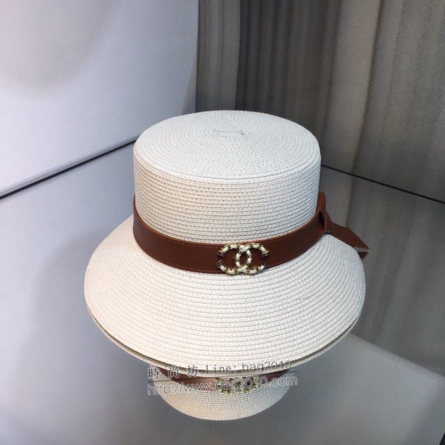 Chanel新品女士帽子 香奈兒小香拼接草帽遮陽帽  mm1511